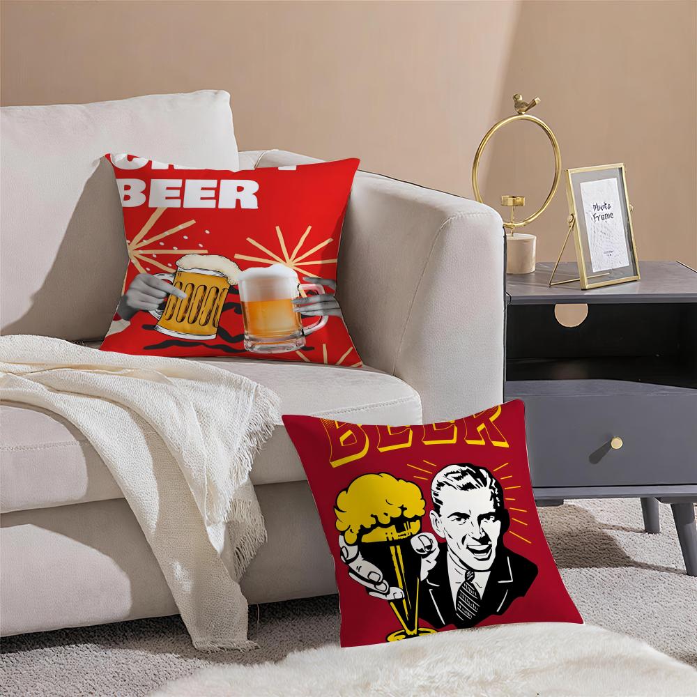 Rustic Cozy Art Beer Wine Retro Style Cushion Cover Pillowcase Short Plush Invisible zipper Room Sofa Cushion Cover