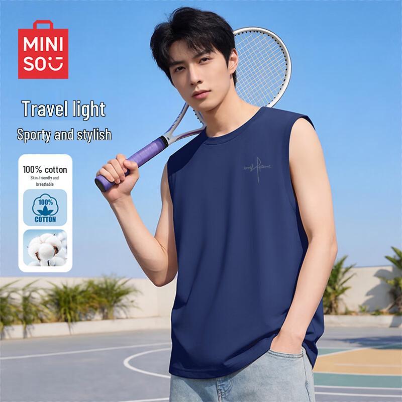 MINISO Мужская спортивная майка без рукавов из чистого хлопка