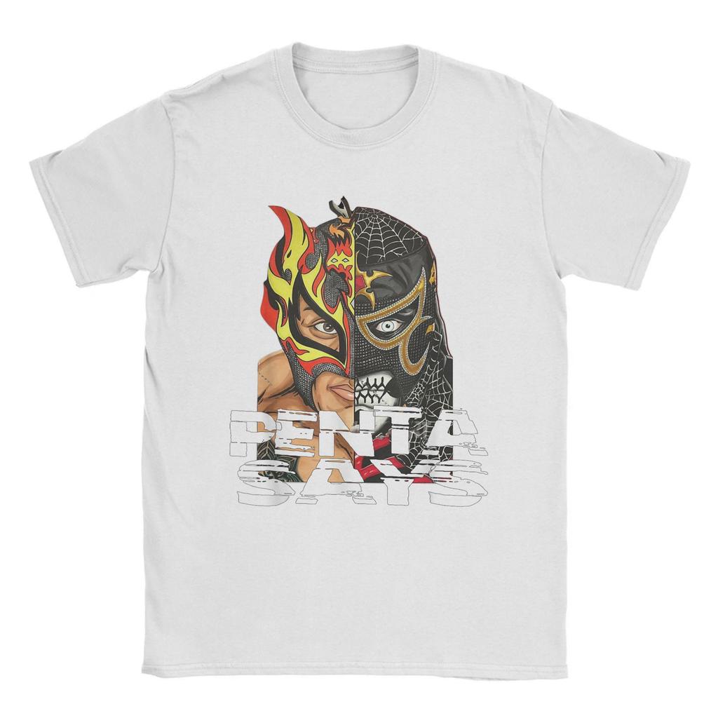 Penta Says Lucha Bros Футболка для мужчин Чистый хлопок Винтажная футболка с круглым вырезом Футболки для боксеров с коротким рукавом Товары размера плюс