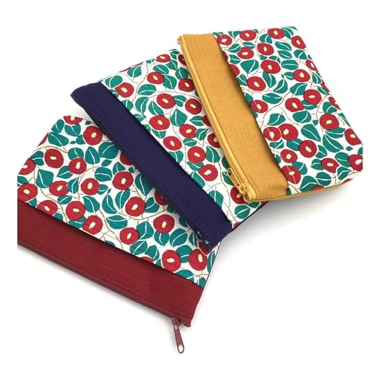 Kyoyu Made in Japan 100% Cotton Pouch with Pocket, Cosmetic/Accessory Case, Approx. 13.5×18cm, Women