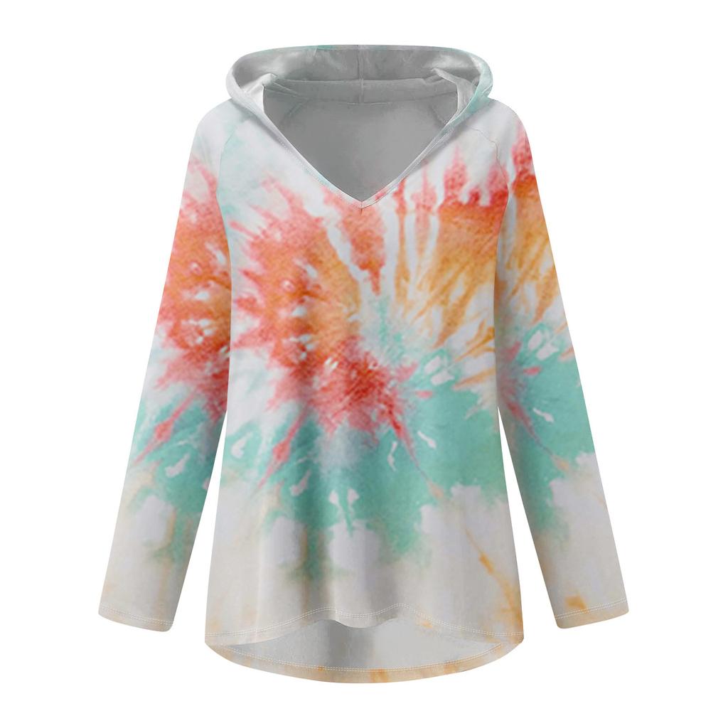 Женские свободные топы с V-образным вырезом и капюшоном с длинными рукавами, повседневные топы, домашние пижамы для отдыха, топы