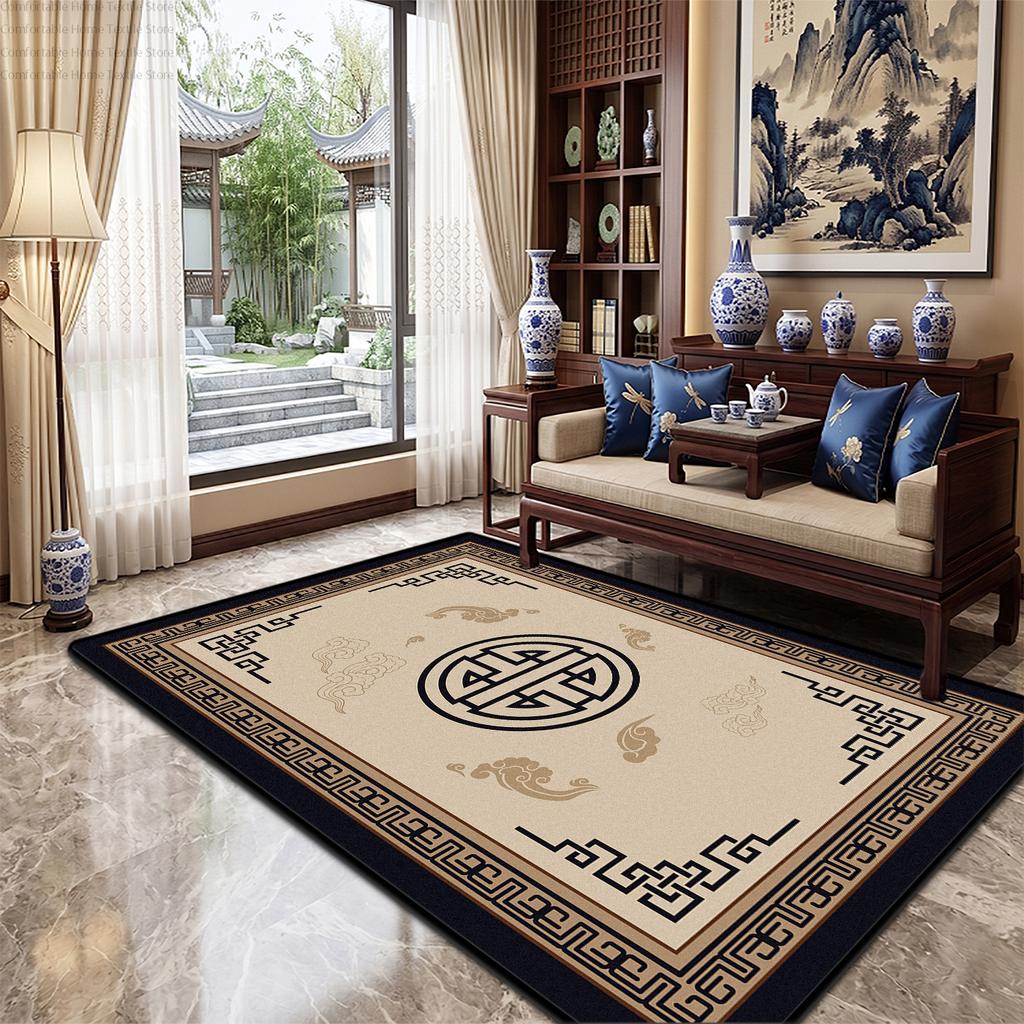 Luxury New Chinese Style Easy Clean Fluffy Carpet Decoration Bedroom Bedside Antiskid Rug Short Velvet Living Room Big Floor Mat
