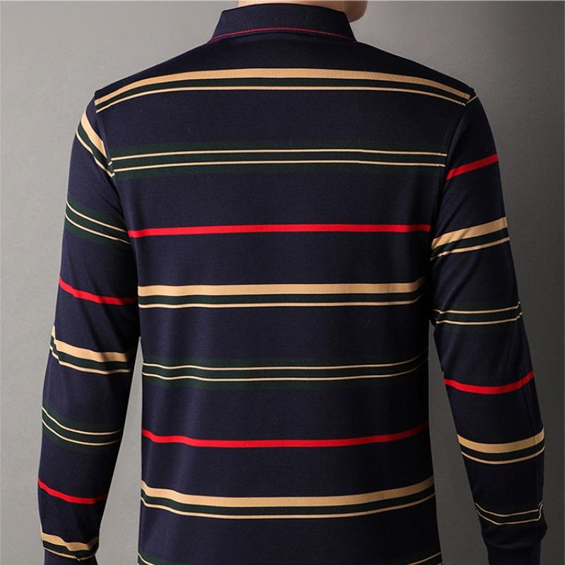 Men's Spring Autumn New Striped Long Sleeve Pockets Button Tees Turn-down Collar Pullover Business Casual Loose Tops