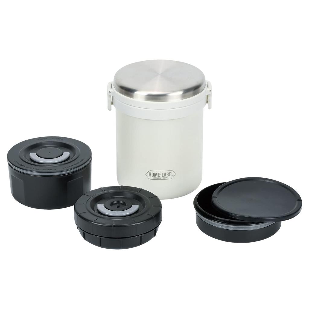 PEARL METAL Lunch Jar 1500 Bento Box Bowl Fully Vacuum Stainless Steel White Home Label Thermal/Cold HB-5670