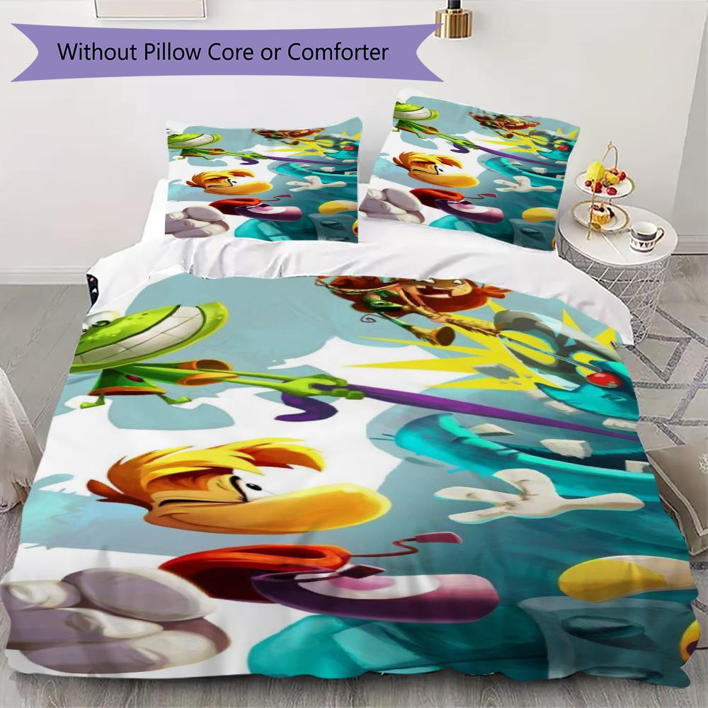 Rayman Pattern Bedding uilt Set uilt Cover Pillowcase Home Decoration Birthday Gift (1 * duvet cover + 2 * pillowcase without core)129