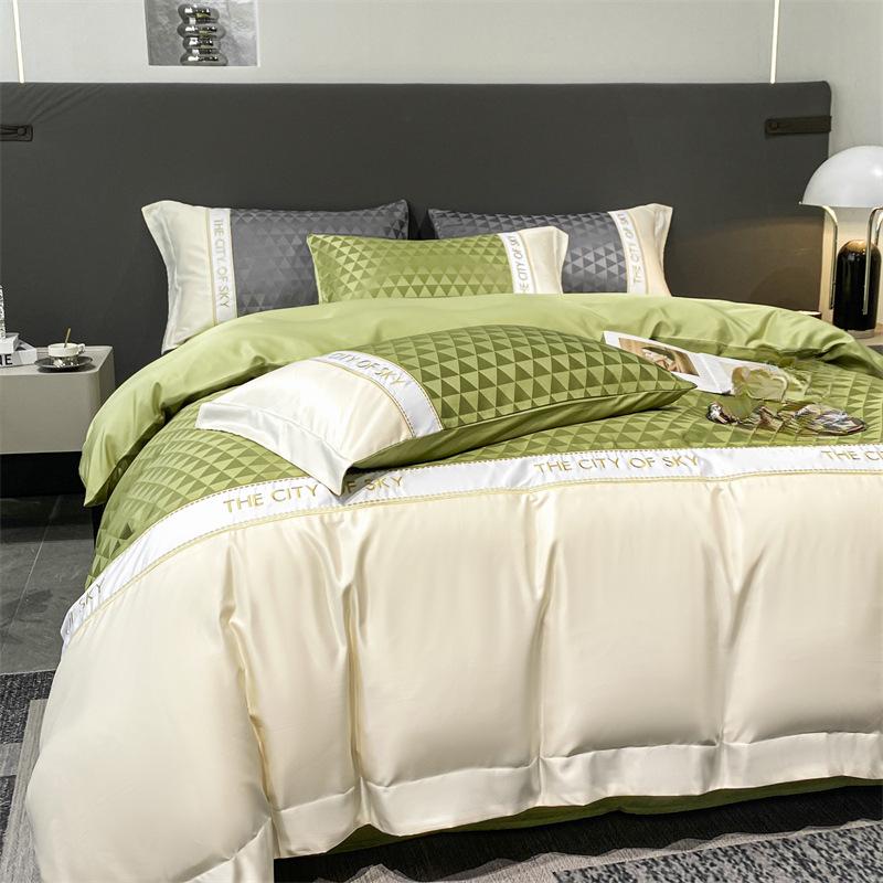 Washed Ice Silk Four-piece Set Silk Embroidered Quilt Cover High-end Tencel Bed Sheet Three-piece Set