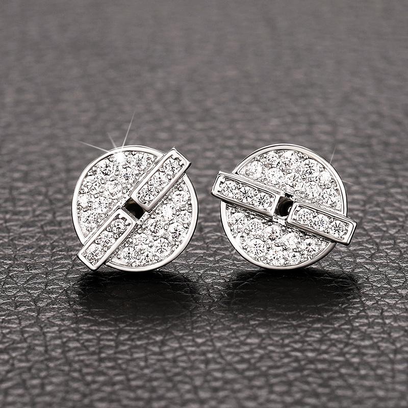 Huitan Chic Fashion Round Shape Stud Earrings Female Daily Wearable Accessories with Brilliant Zirconia Elegant Women's Jewelry