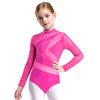 Girls Sheer Mesh Long Sleeve Leotard Cutout Back Sparkly Rhinestone Gymnastics Figure Skating Costume