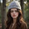 Solid color warm pearl hat autumn and winter fashion versatile pullover knitted hat rivet trend women's wool hat