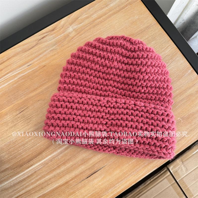 2024 осень-зима легкая вязаная шапка, толстая шерсть, маленькое лицо, повседневная универсальная теплая защита для ушей, однотонная шерстяная шапка