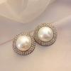 Silver needle light luxury Spice Girl pearl stud earrings temperament retro super flash earrings women's fashion high sense personalized earrings
