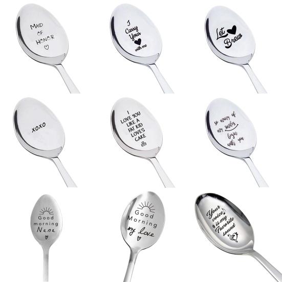 Кофейная ложка с выгравированными буквами, длинная ручка, зеркальная поверхность, нержавеющая, легко чистящаяся посуда, пищевой класс
