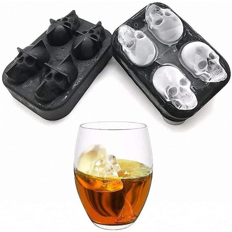 Skull Whisky Cocktail Ice Block Tray Silicone Mold Candy Ice Cream Mold Pudding Soap Ice Mold Halloween Gift Bake Mold 6