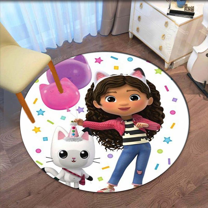 Gabby’s Dollhouse Printed Round Rug Carpet Chair Rug Area Rug Entryway Doormats,for Office Chair Living Room Bedroom Kitchen Room.