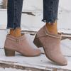 Chunky Western Boots for Women Retro Pointed Toe Thick Heeled Ankle Boots Woman Autumn Winter PU Leather Booties