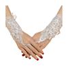 1 Pair Women Prom Gloves See-through Lace Flower Pattern Faux Pearl Decor Fingerless