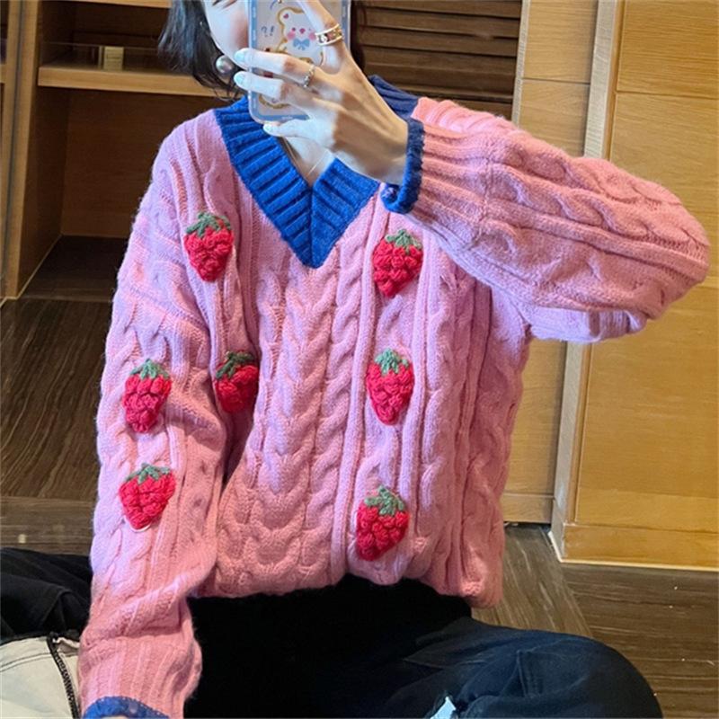 Европейский и американский свитер с V-образным вырезом, вязаный свитер с длинными рукавами, однотонная осенняя куртка для женщин