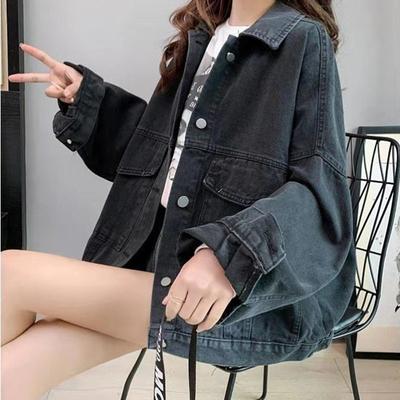 Женская джинсовая куртка свободного кроя с тонкими секциями больших размеров на весну и осень, однотонная, с пуговицами и лацканами