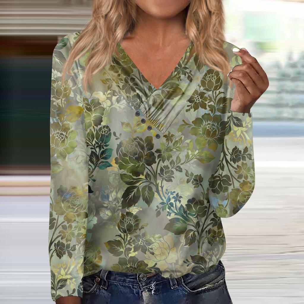 Women's Shirts Dressy Casual Sexy Fashion Pleated V Neck T-Shirts Button-down Fashion Clothing Tunics T-Shirts Pullovers