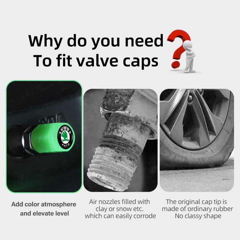 uwhxm4 Car Tire Valve Cap Luminous Valve Core Cover For Skoda Kamiq MK3 Roomster Rapid Kodiaq Karoq Fabia Enyaq