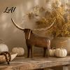 Country Cabin Decorative Objects Vintage Longhorn Bull/Sheep Sculpture Rustic Farmhouse Animal Figurine Western Style Unique Sculpture for