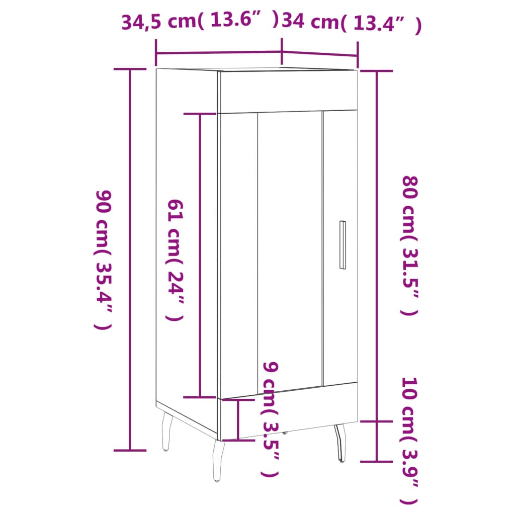 Sideboard White 34.5 x 34 x 90 cm Particleboard