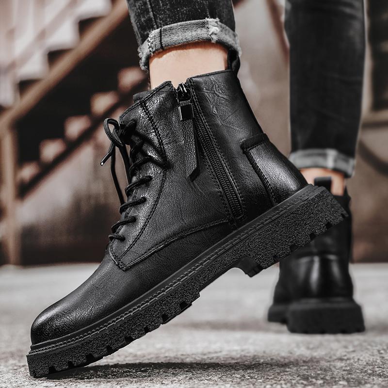 Fashion Genuine Leather Men Ankle Boots Black High Top Men Boots 2025 Winter Warm Outdoor Boot Punk Style Man Motorcycle Boots