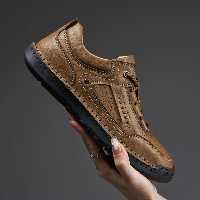 Мужская обувь ручной работы в стиле ретро для отдыха, повседневная обувь больших размеров, кожаная, с резиновой подошвой, повседневная обувь ручной работы (