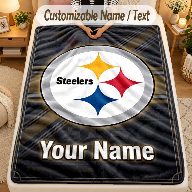 Flannel BlanketPittsburgh Steelers Custom Name Text Personalized Soft Warm Throw Blanket Home Decor Gift
