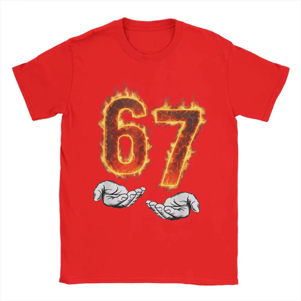 6 7 Meme Six Seven Hands Meme Fire Printed Tshirt For Unisex Unisex Leisure Cotton Tees Round Neck Short Sleeve T Shirt Tops