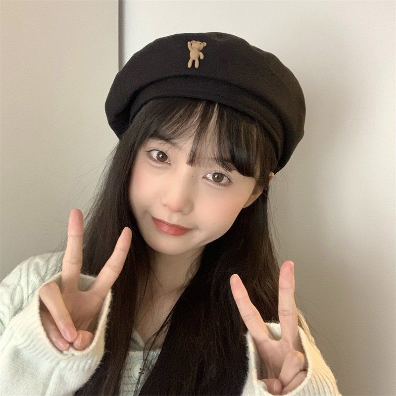 Новый Берет Коричневый Медведь Женский Осенне-Зимний Шерстяной Универсальный Подчеркивающий Лицо и Маленький Темперамент Зимняя Шляпа Художника