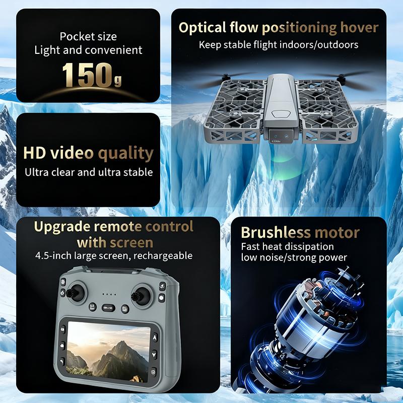 Новый S161 MAX Бесколлекторный Складной Дрон 8K HD Светодиодные Огни Потоковая Передача Позиционирование Полета 4,5-дюймовый ЖК-дисплей Бесколлекторный Ветроустойчивый Двигатель с 5G WiFi FPV