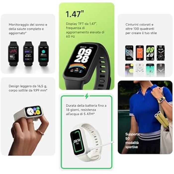 Bracelet Connecté - Xiaomi - Smart Band 9 Active - Écran AMOLED - Suivi d'Activité - Résistant à l'eau 5 ATM