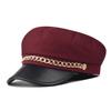 Short Brim Beret Hat PU Leather Peaked Cap Retro Flat Top Cap  For Women