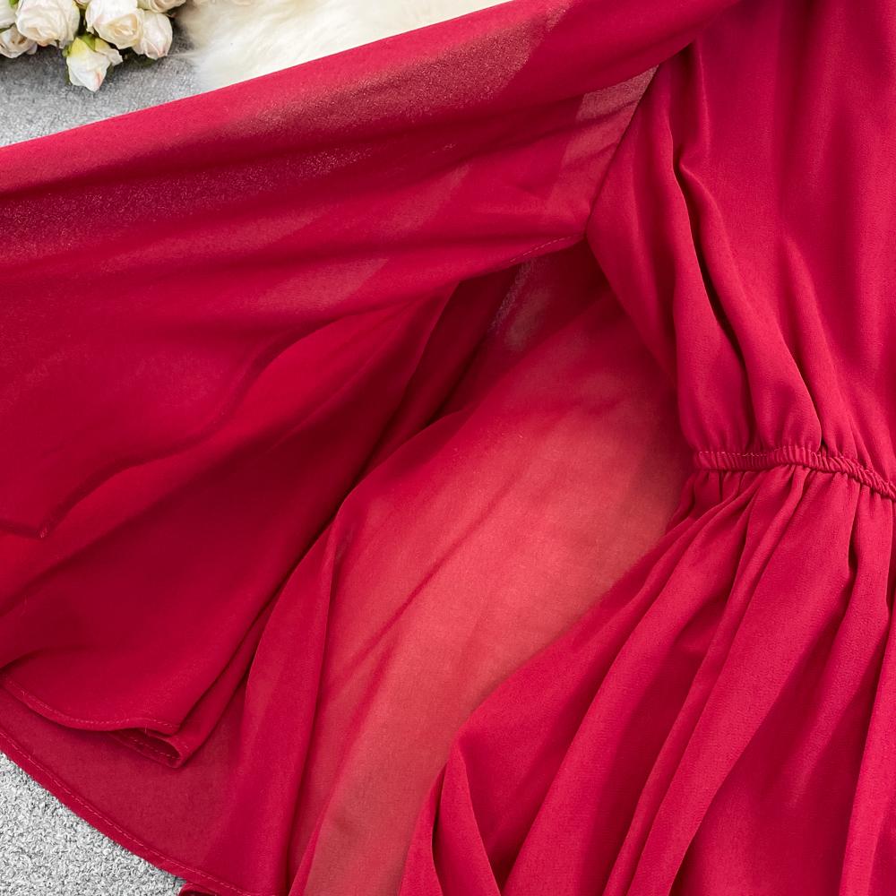 RUGOD Летнее легкое и знакомое стильное платье с круглым вырезом, рукавами в виде листьев лотоса, талией и тонким разрезом, платье трапециевидной формы, большое свободное платье