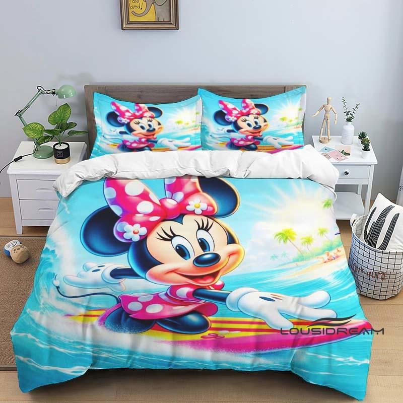 Minnie Mouse 3-piece cartoon bedding set, exquisite bedding set for adults and children, double and single beds, large size,