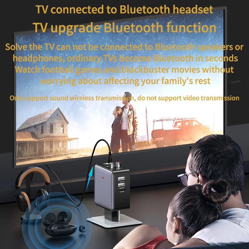 VAORLO Адаптер приемника-передатчика Bluetooth 5.3 3 в 1, вилка европейского стандарта, США, поддержка QC3.0, поддержка быстрой зарядки, выход микрофона с пультом дистанционного управления