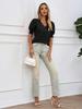 Women's Puff Sleeve Knit Top Short Sleeve Casual Spring Summer Pullover Blouse