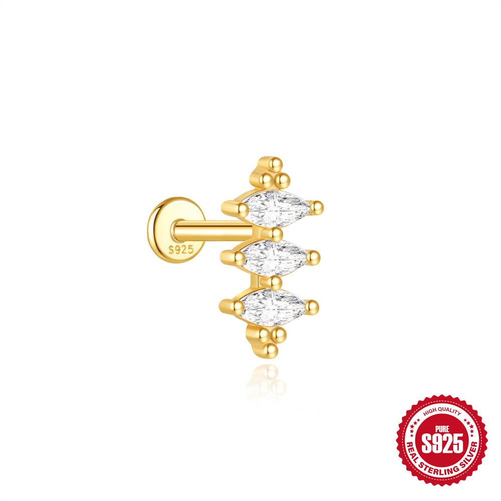 S925 Циркон 'Лошадиный глаз' с бахромой, плоская головка, спиральный пирсинг хряща, женские простые и универсальные базовые серьги-гвоздики и украшения для ушей