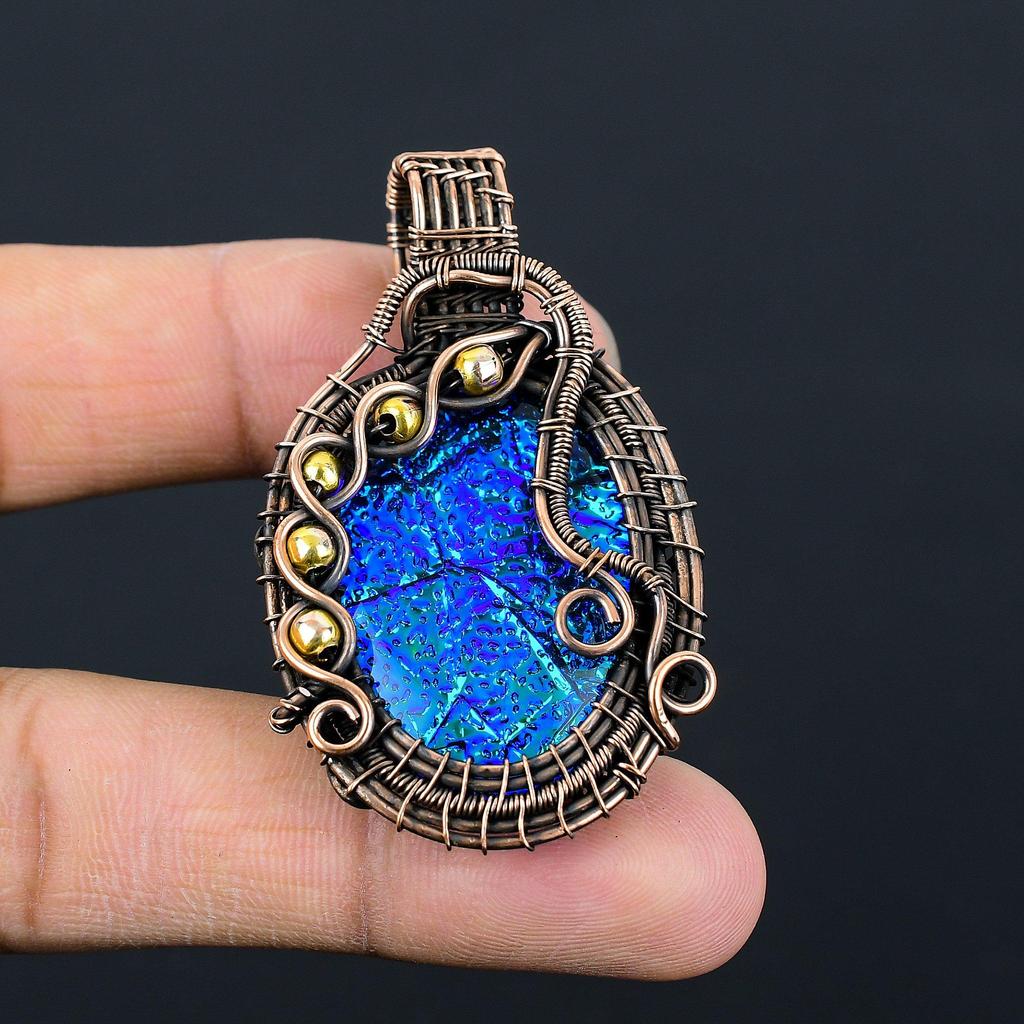 Красивый синий австралийский тройной опал, драгоценный камень, чистая медная проволока, обернутая ювелирными изделиями ручной работы