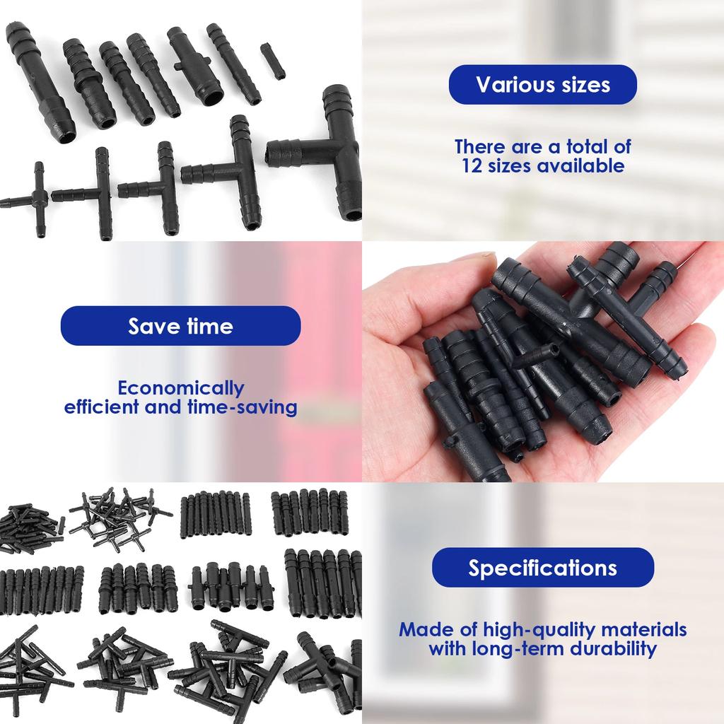 128Pcs Vacuum Connector Assortment Plastic Hose Joiner Tee Water Spray Pipe Joints Plastic Straight T Piece Connectors for Car