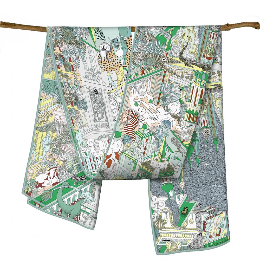 POBING Twill Silk Scarf Women Poncho Hand Rolled Fashion Printed Long Scarves Wraps Bandana Big Shawl Hijabs Female Foulards