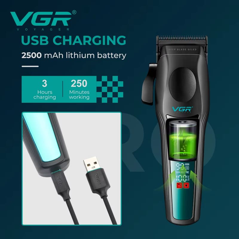 Новая профессиональная домашняя машинка для стрижки волос VGR с бесщеточным двигателем, металлическим корпусом, лезвием из титанового сплава, триммером для волос, ЖК-дисплеем, интеллектуальной цифровой бритвенной машинкой V-195