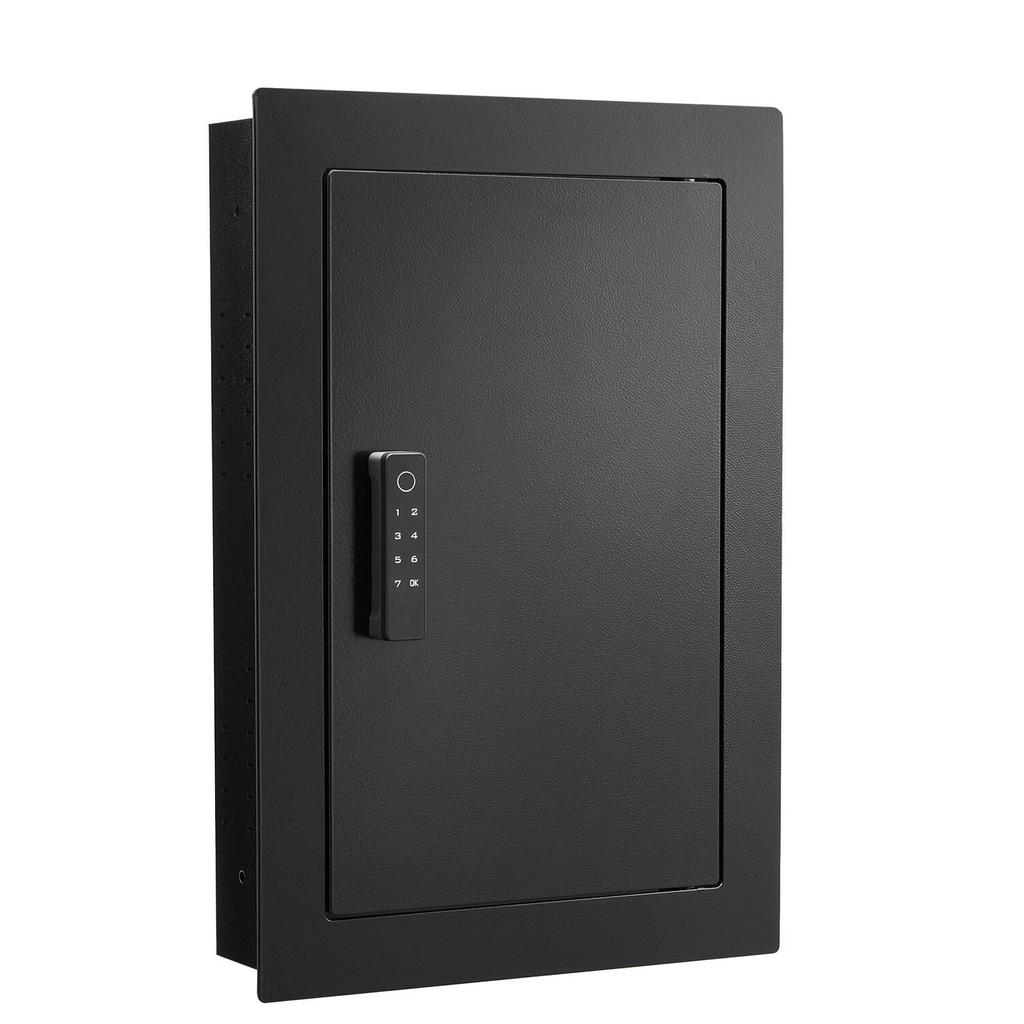 Wall Safe, 3-Tier Hidden Wall Safe with Fingerprint, Password, Key & Turning Knob, Q235 Cold-Rolled Steel In-Wall Box with Adjustable Shelves & Key