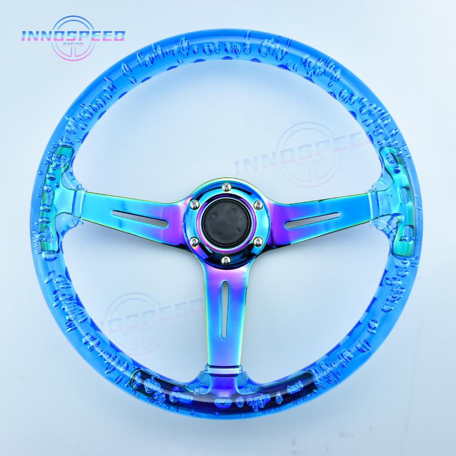 14inch Universal Transparent Acrylic Steering Wheel Neo Chrome JDM Racing Sport Steering Wheel for Game