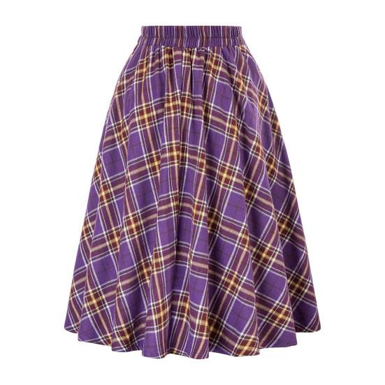 Женская юбка, эластичная, с высокой талией, юбка-миди А-силуэта, контрастный клетчатый принт
