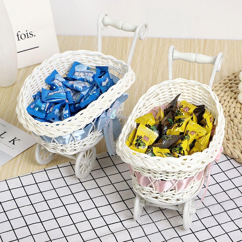 High Quality Hand-Woven Creative Small Cart 2 Styles Gift Imitation Rattan Woven Storage Flower Basket For Plant Home Wedding