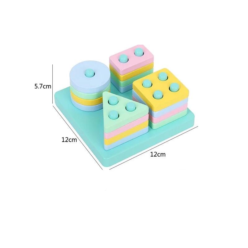 Детские деревянные строительные блоки, игрушка Монтессори, красочные геометрические фигуры, блоки-колонны, ранние развивающие игрушки