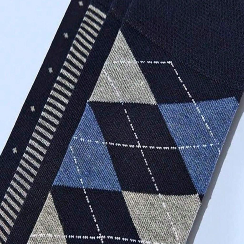 5 Pairs Men Women Argyle Patterned Long Socks Cotton Business Classic Soft Breathable Mid Calf Hosiery Autumn Winter Warm Socks