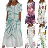 Women's Summer Casual Fashion Floral Print Short Sleeve Round Neck Pocket Dress